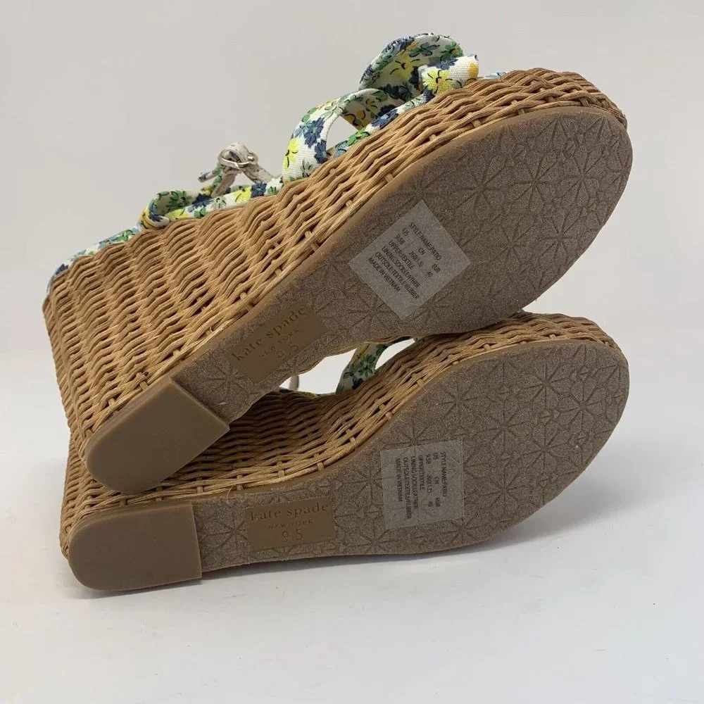 Kate Spade Patio Platform Wedge Sandals Women's 9.5 Floral Medley Parchment 0508